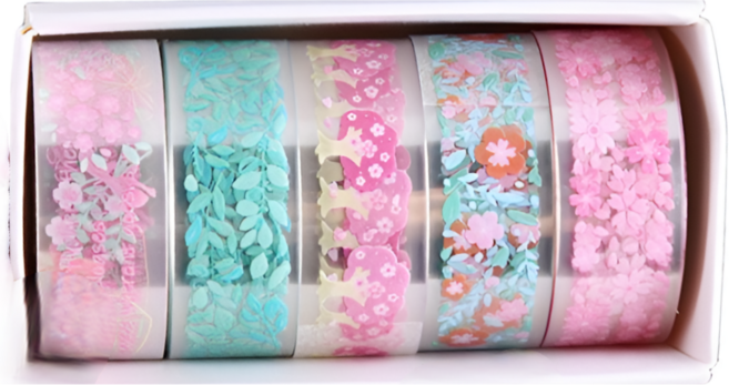 5롤 세트 투명 마스킹 테이프 스티커, 1세트, S2012 벚꽃