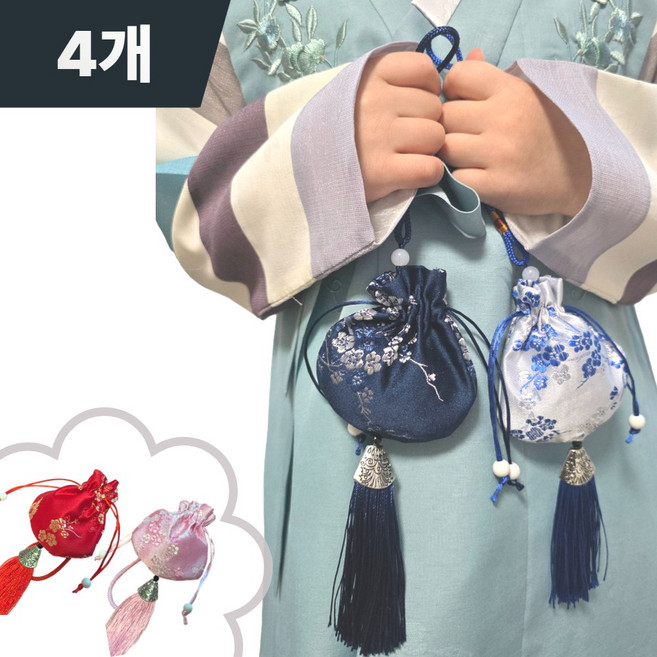 레츠팡 전통 아이 꽃자수 복주머니 설날 파우치 4종세트