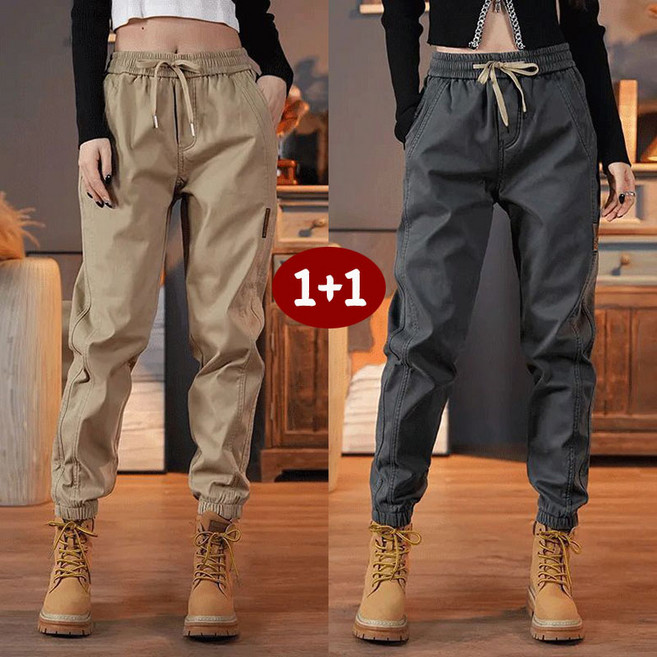 1+1여성 카고 바지 봄 여름 배기 남녀 공용 캐주얼 루즈핏 베이직 데일리 빅사이즈 밴딩 스트링 조거 팬츠