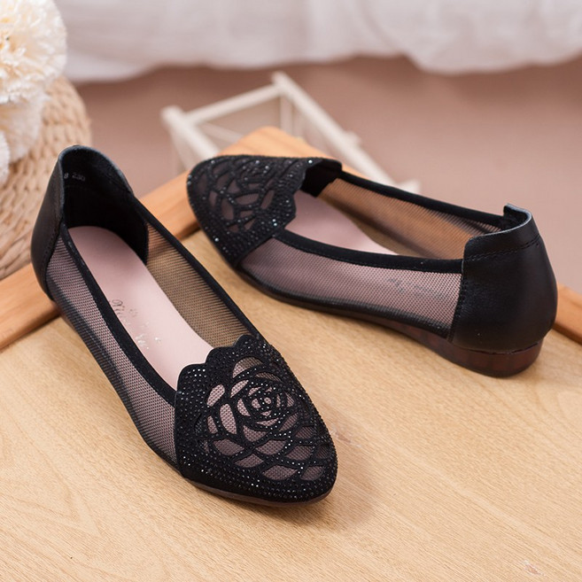 여성 플랫 여름 망사 펀칭 단화