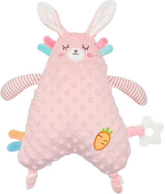 JoyBaby 抱枕玩偶 兔子安撫娃娃 牙膠響紙可啃咬, 小粉兔, 1個