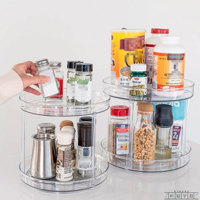 라담상점 회전2단선반 냉장고회전트레이투명, 대