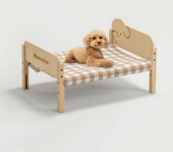 헤라우스점핑 반려동물 꿀잠 연결 원목 침대, 브라운, 강아지