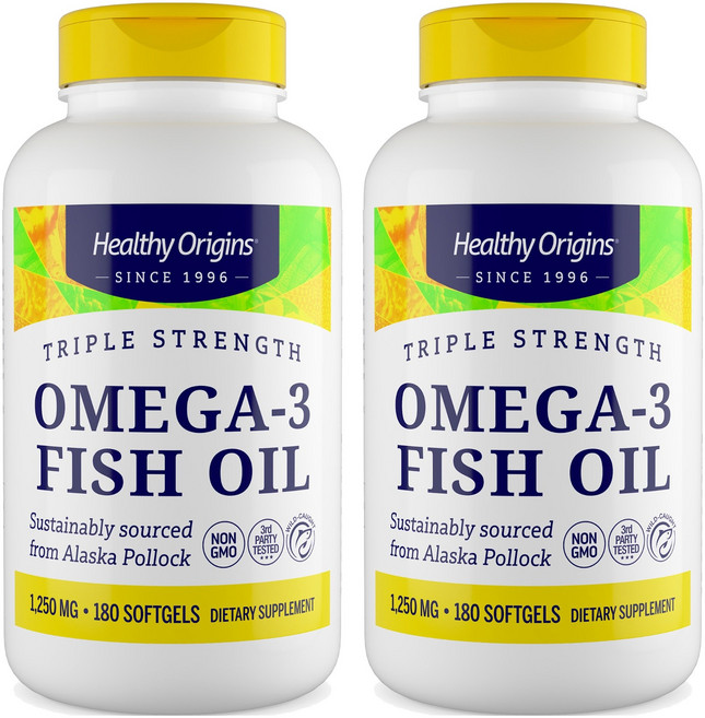 Healthy Origins Omega-3 三倍濃縮魚油 1250mg, 2罐, 180顆