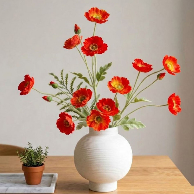 osshop 생화같은 양귀비 조화 인조 실크플라워, 5개, 양귀비 조화 - 레드