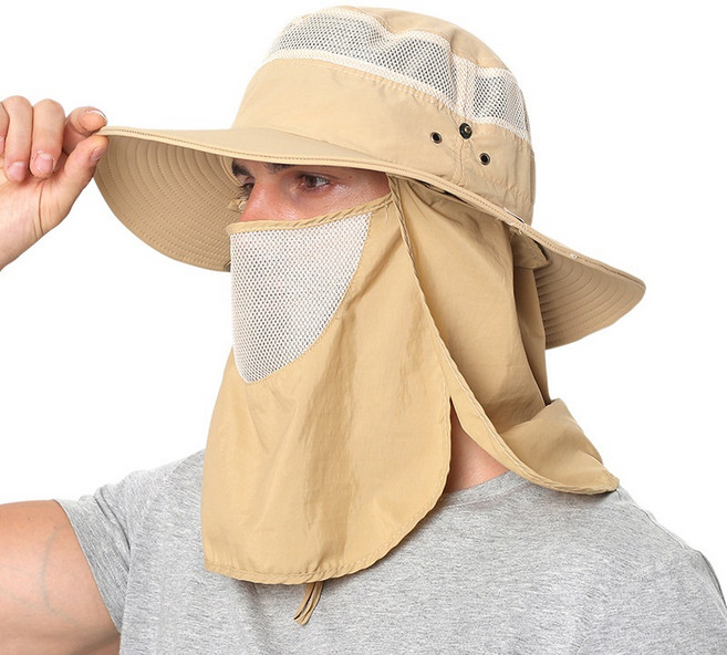 여름 낚시 모자 햇빛 가리개 낚시 썬캡 벙거지 모자 양봉 농사 캠핑 야외 2개입 1세트, 베이지