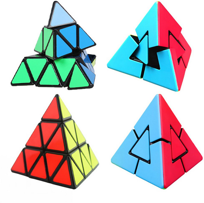 1+1 피라밍크스 큐브 세트 피라미드 삼각 매직 cube 특수 블럭 전문가 삼각형 트위스트 퍼즐 블록, R99740E(C세트, 1세트, 블랙, 1세트