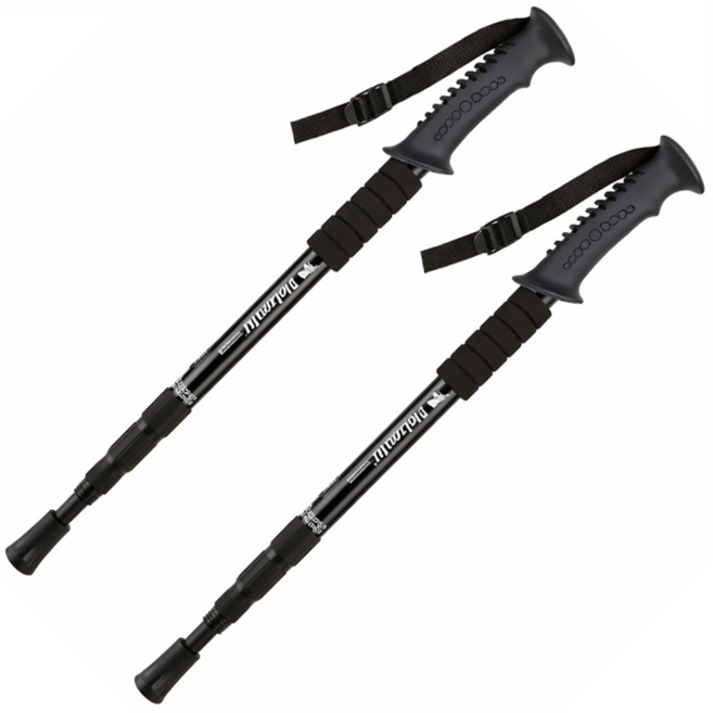 바오르 충격 완화 초경량 접이식 등산스틱, 2개, 블랙