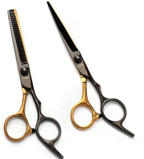 두림스 전문 고급 미용 실 컷트 가정 용 헤어 숱 가위 세트 블랙 1개