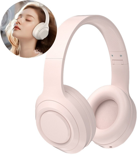블루투스 5.0 헤드셋 접이식 무선 고속충전 노이즈 캔슬링 블루투스 헤드폰, 핑크