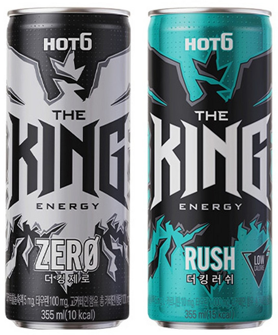 핫식스 더킹제로 6개+더킹러쉬 6개 고카페인에너지드링크, 355ml