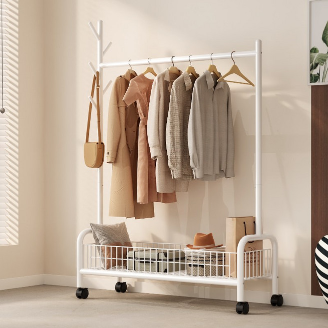 워너픽 솔리드 철제 이동식 트롤리 행거, 화이트A