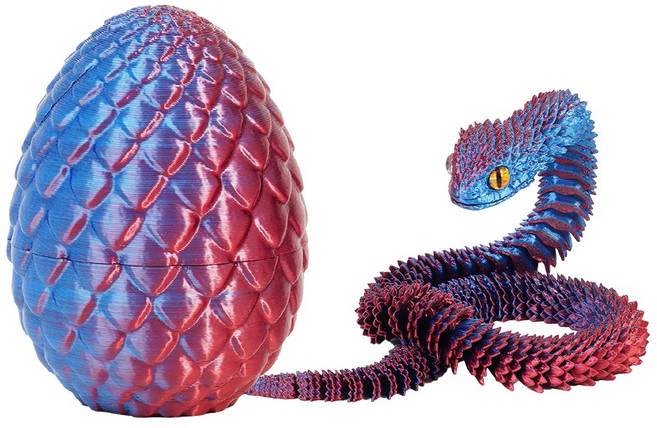 3D 프린트 에그 푸른 뱀 모형 인형 피규어 소품 선물 자유관절, 레드블루, 1개