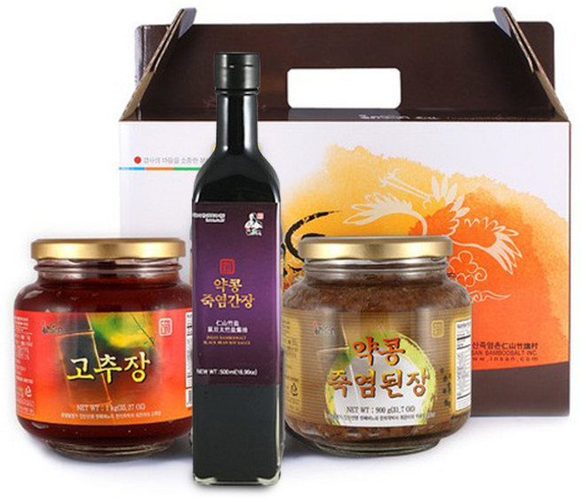 인산죽염 전통 장류 1호선물세트 태양초고추장 1kg + 서목태 약콩 간장 500ml + 서목태 약콩 된장 900g, 1개