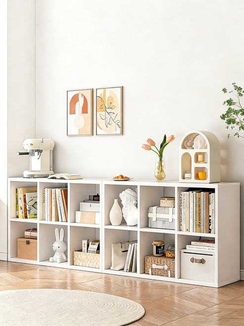 Tixpra 심플한 실용적인 수납장 넓은용량의 안정적인 격자선반, 따뜻한 흰색