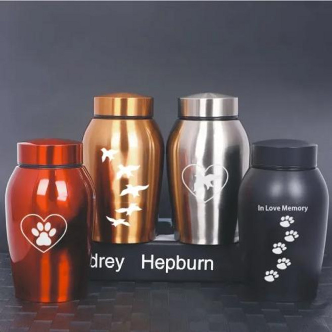반려동물 유골함 항아리 장례 멀티 컬러 스테인레스 스틸 개 고양이 새 마우스 화장 유골 봉인 애완 기념품 신제품, 1개