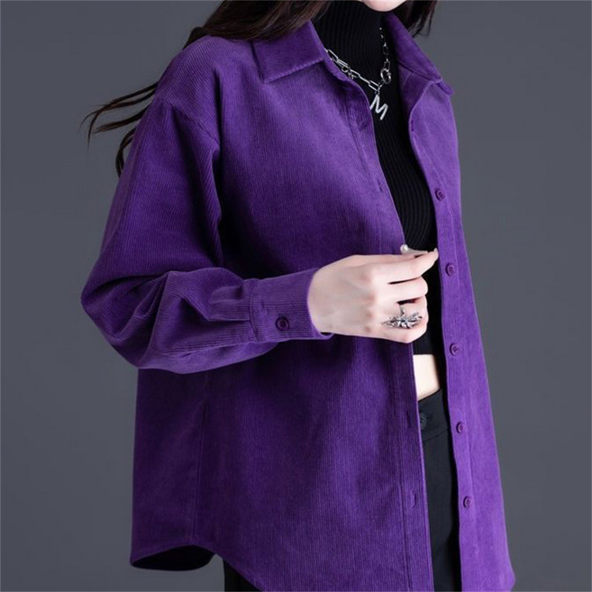 TKX 여성용 레트로 스타일 코듀로이 긴팔 셔츠 가을 겨울 빅사이즈 편안한 착용감