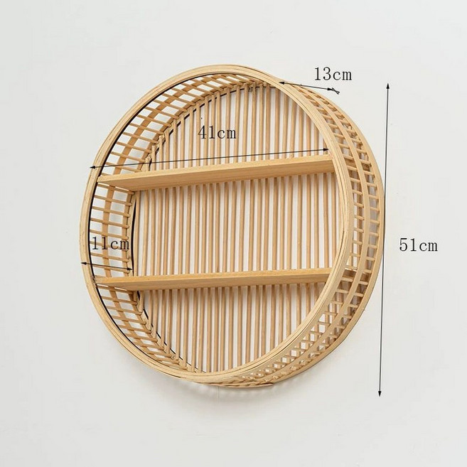 라탄 벽선반 소품 카페 원형 장식장 정리 디스플레이 원목 침실 책장 수납함, 1단, 둥근