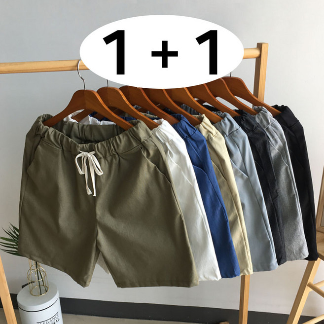 일칠사 [1+1] 시원한 린넨 5부 면 밴딩 반바지