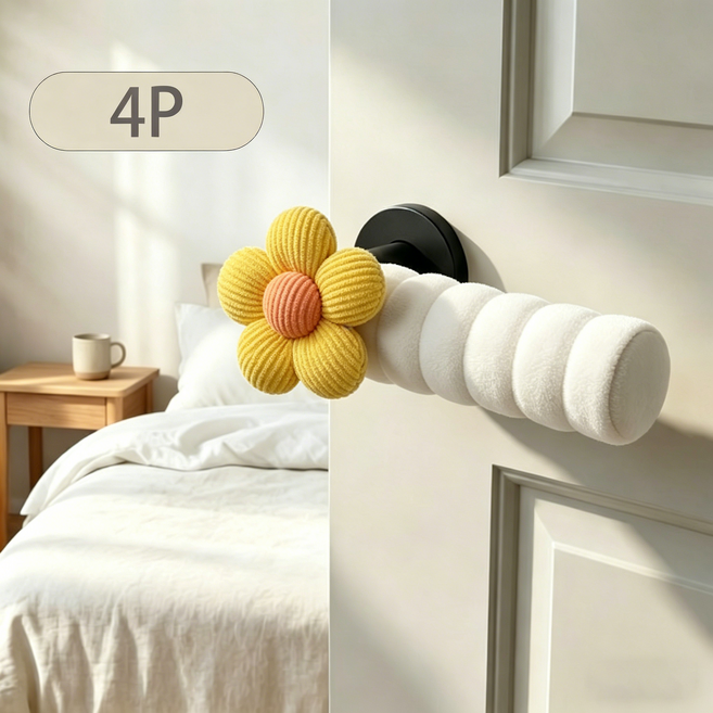 쬬린 플라워 문손잡이 보호쿠션 커버, 엘로우 4P