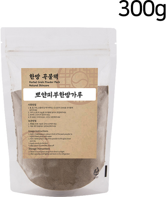 한방 천연 곡물팩 어성초 율피 율무 녹차 가루 분말 - 대용량, 뽀얀피부한방 300g