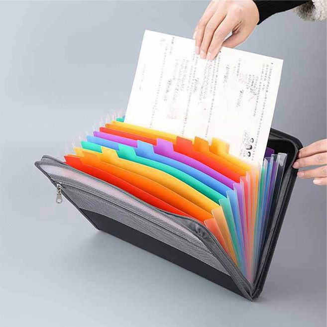 HERON 13칸 A4 더블 지퍼 컬러 내지 아코디언 파일 (사무용 문서정리함), 1개, 검정색