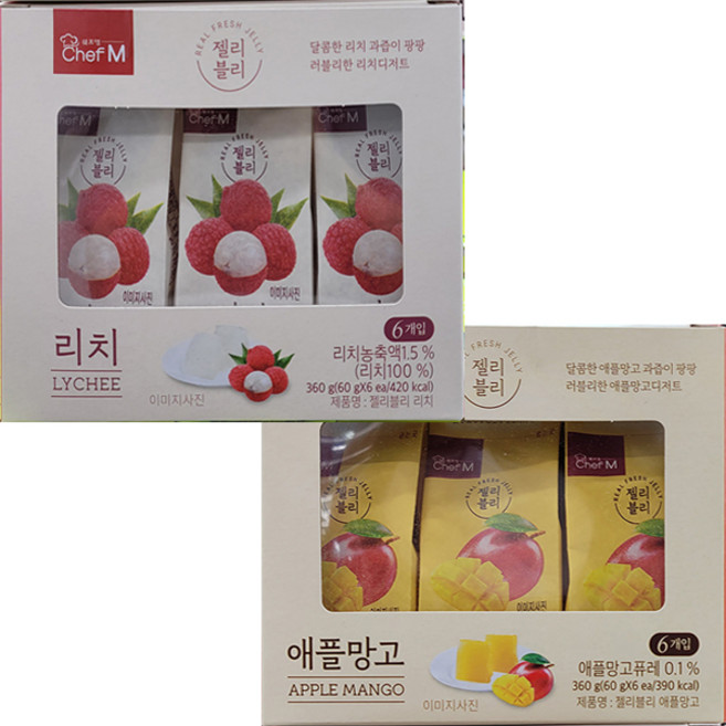 chef M 쉐프엠 젤리블리 360g(60g X 6개입) / 애플망고 리치 / 2종 택1, 60g, 1. 애플망고