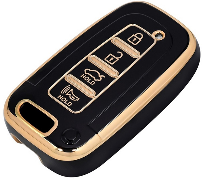 OFFCURVE TPU 현대기아호환 엣지라인 자동차 4버튼 NF 트랜스폼 아반떼 HD 풀커버 스마트키 적용 키케이스 단품 다양한 컬러, 블랙 골드