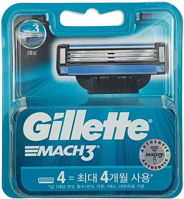 공식수입품 3중날 면도날 마하3 질레트 4입, 1개