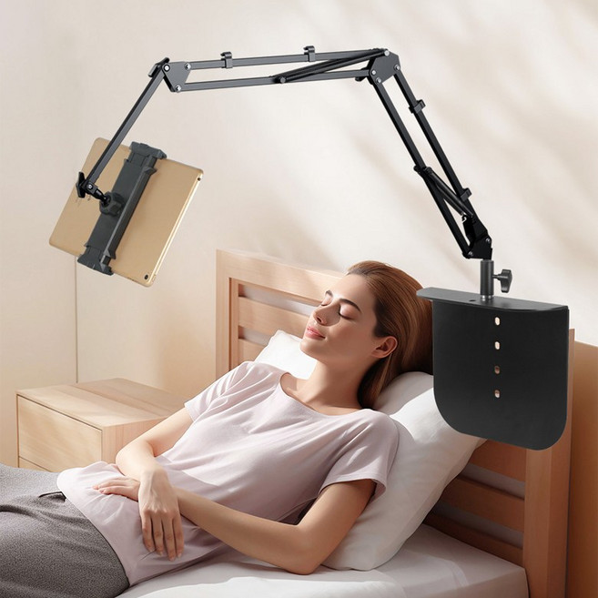 침대 아이패드 태블릿 거치대 관절 자바라 높이조절, T40N1L_블랙