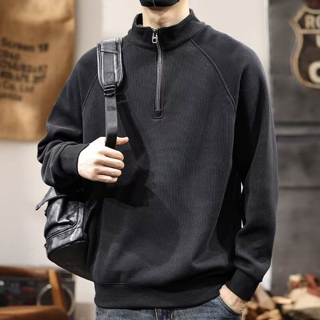 남성용 코듀로이 맨투맨 빅사이즈 캐주얼 남자 반집업 맨투맨 가을 겨울 남성 긴팔 맨투맨티 CJJ