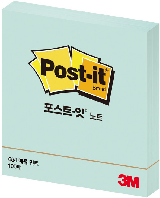 3M 포스트잇 정사각 중간형 654, 1패드 애플민트, 2개, 100매