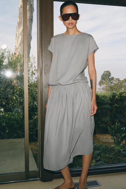 ZARA ZW 컬렉션 린넨 미디 원피스 - 그레이 4786/048/802