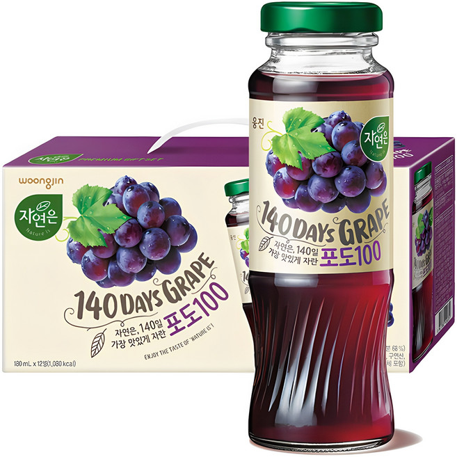 woongjin 熊津 自然 140日 葡萄汁, 180ml, 12個