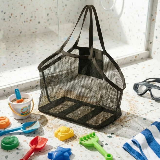 접이식 메쉬 모래놀이 수영 가방, 1개, 접이식 메쉬백(그레이블랙)