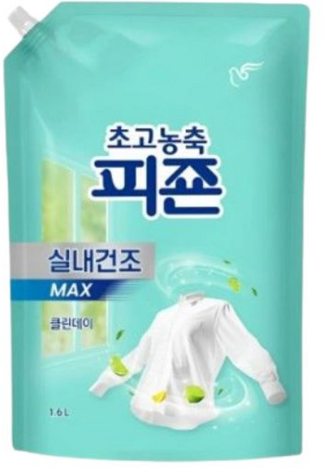 피죤 초고농축 실내건조 클린데이 섬유유연제 리필 1.6L, 1개