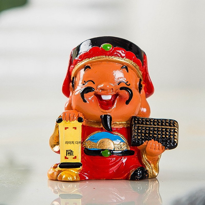 크리에이티브 Q판 차량용 인테리어 오로재신 장식 자동차 피규어 레진 공예품 홈 인테리어 선물 차량용 인테리어 차량용 피규어, 황금 주판, 1개