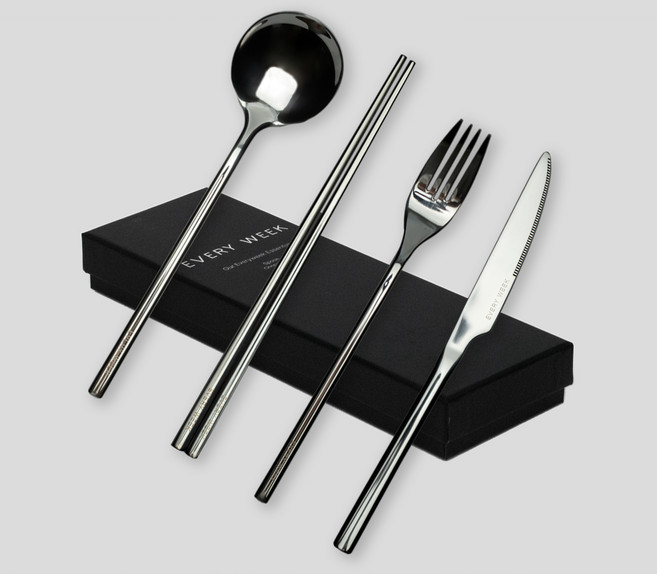 에브리윅 수저 젓가락 포크 나이프 304스텐 세트, 1개, 수저1p+젓가락1p+포크1p+나이프1p (박스포장), 유광