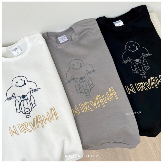 ARONSHOP 韓款 長袖 NIRVANA 機車幽靈 大學T 百搭 寬鬆版 情侶款