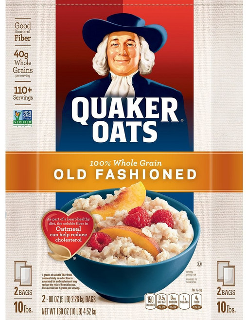Quaker oats old fashioned 퀘이커 100% 통곡물 전통/올드패션 오트밀 시리얼 160 Oz 4.52kg 100인분+, 1개