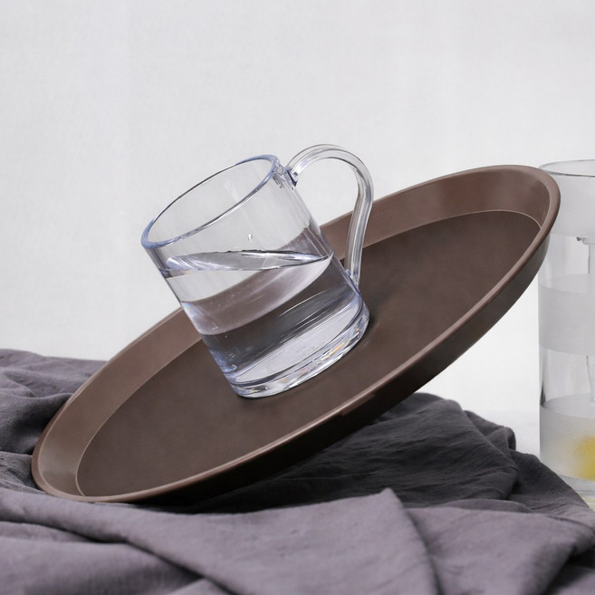 바이굿즈 논슬립 원형쟁반, 밤색, 1개