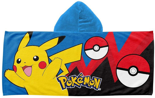 Northwest Hello Kitty Let's Go 후드 소형 아동용 비치 타월 53.3cm x 129.5cm(21 51인치), 21" x 51", Pokemon Bounce and Bolt