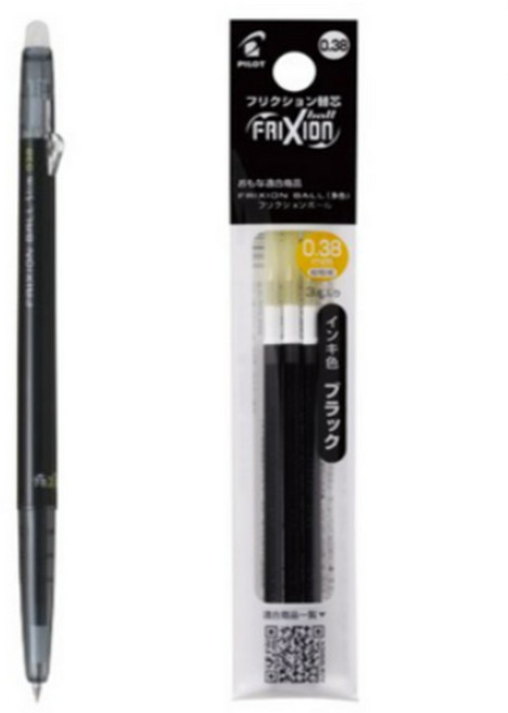 파이롯트 프릭션 슬림 볼펜 0.38mm + 리필심 0.38mm, 블랙, 1세트