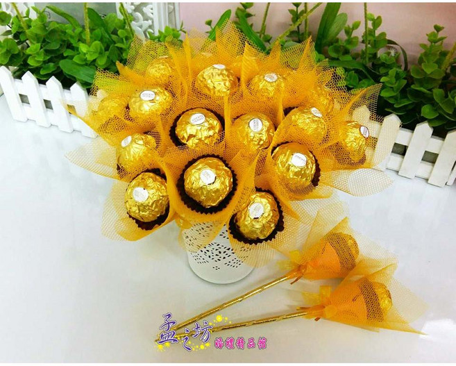 孟之坊婚禮精品舘金莎花棒，情人節畢業花束，畢業小熊金莎花束，婚禮告白送禮首選, 1個