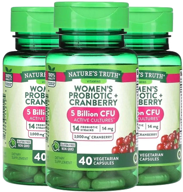 네춰스 트르스 여성용 프로바이오틱스 + 크랜베리 식물성 캡슐 40정, 3팩 - 쿠팡