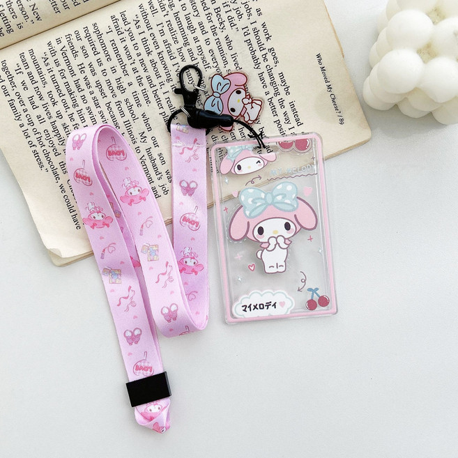 산리오 캐릭터 사원증케이스 학생용 스쿨카드 투명카드 방수 슬라이드식 교통 카드목걸이 카드홀더, 1개, 마이멜로디