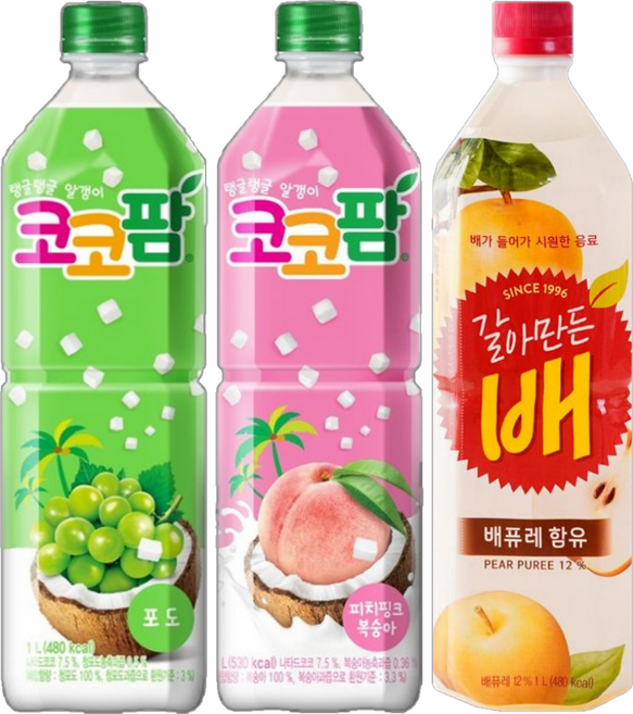 코코팜 피치핑크 복숭아 + 포도 + 갈아만든 배, 1세트, 1L