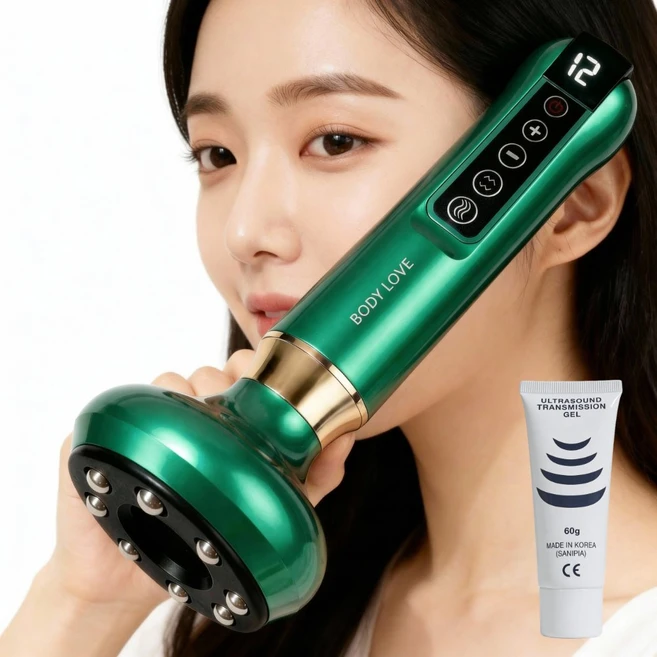 바디사랑 바디케어 괄사 근막 부항 원리 온열 마사지기+젤 세트, 1개, 딥그린+마사지 젤 - 쿠팡