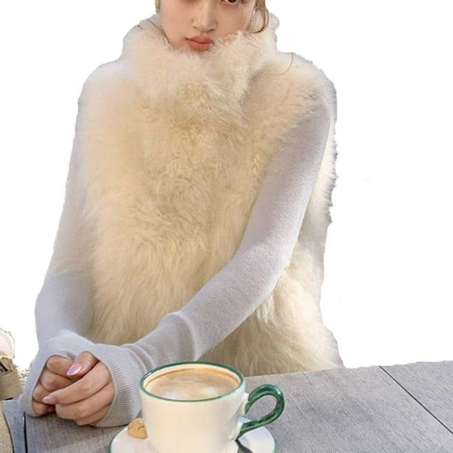 여성용 퍼 베스트 겨울 페이크털 나시 아우터 슬림 조끼 Women's Vest