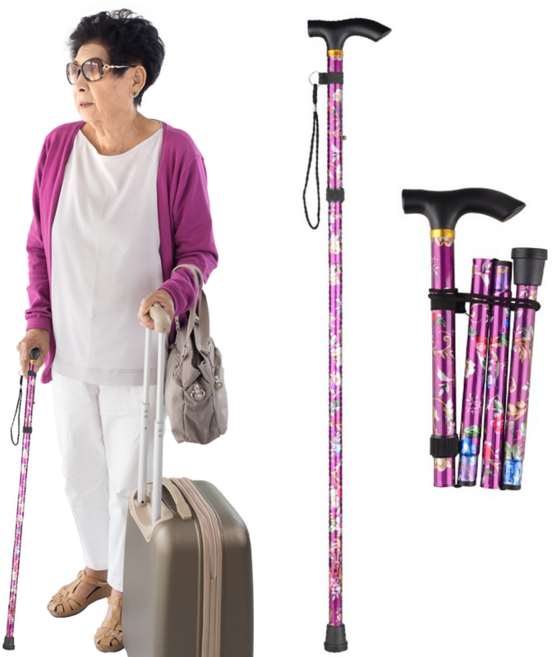 멜팅유 꽃무늬 접이식 지팡이 어르신 길이 조절 패션 경량 지팡이, 1개, 퍼플